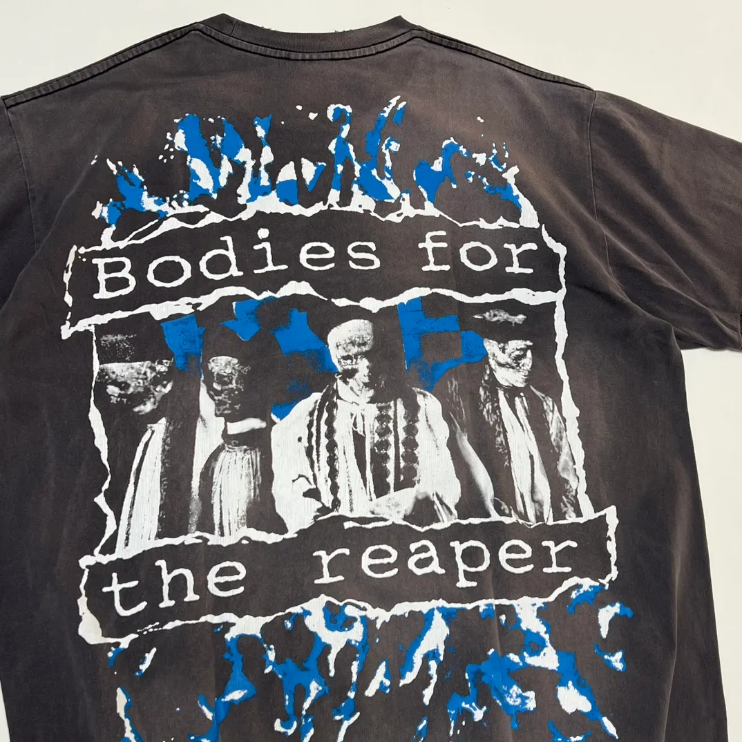 SAINT MICHAEL SS TEE/B FOR REAPER Jesus Hell's Angels Washed and Distressed Short Sleeves Washed Black S-XL Garment Dyed Printed Washed and Distressed